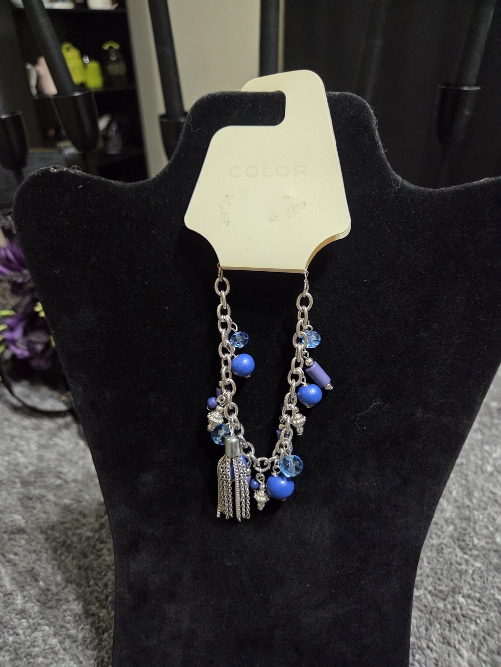 Blue Beaded Tassel Charm Bracelet